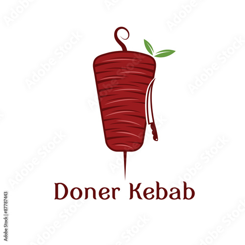doner kebab with leaves and knife vector design template