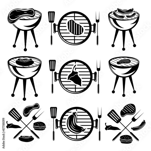 bbq set of meat,hot dog and burger