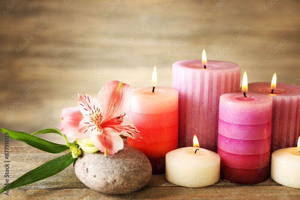 Candles with alstroemeria close up