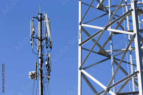 Communication towers in the mountain photo