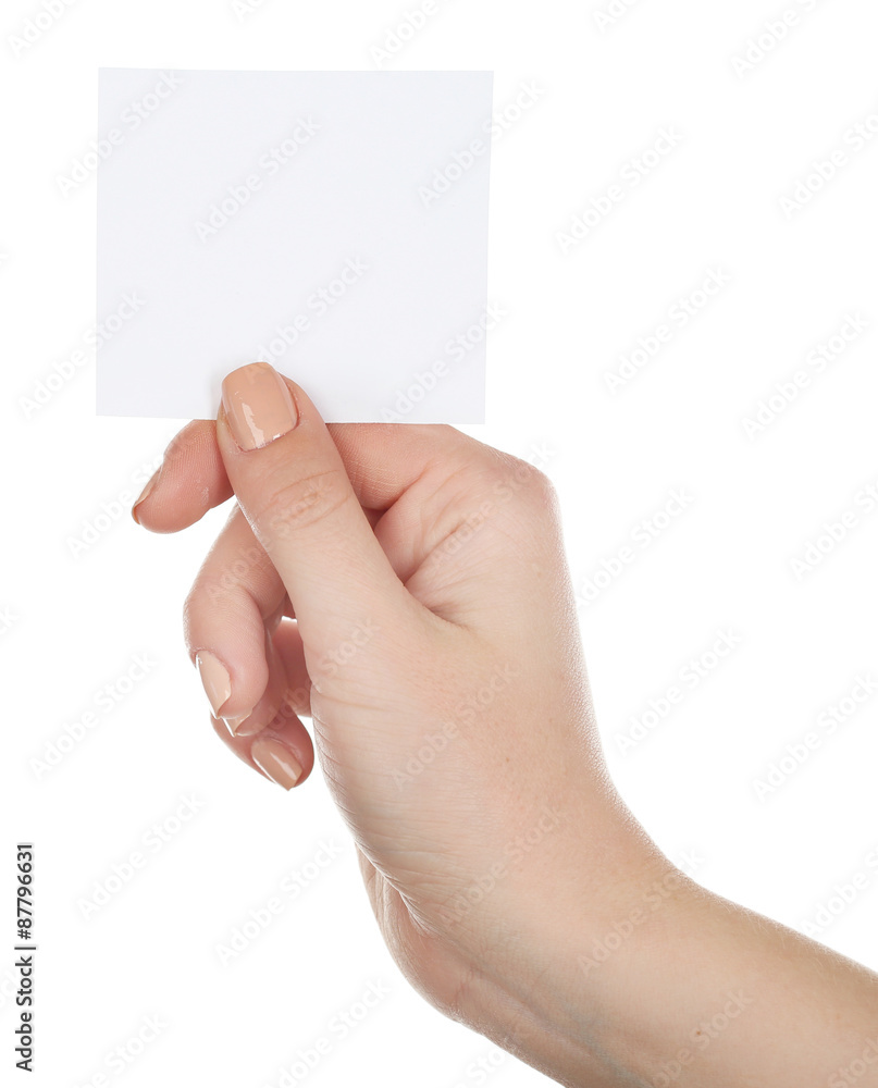 Fototapeta premium Hand holding blank card isolated on white