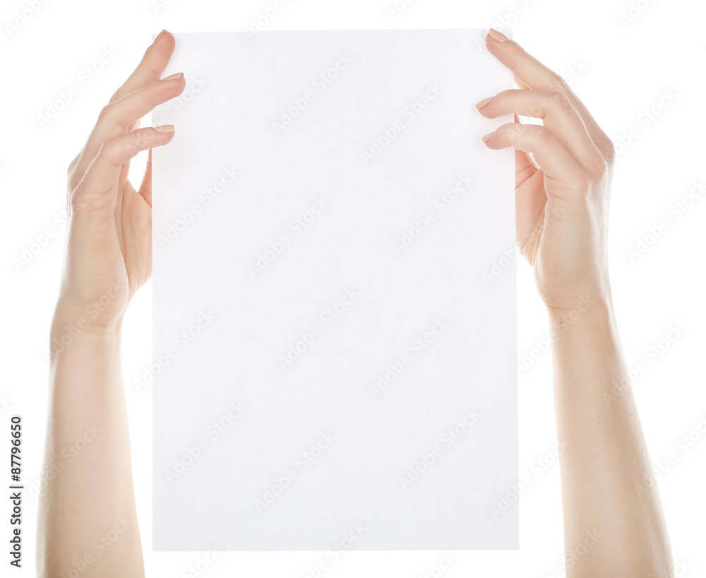 Hands holding blank card isolated on white Hands holding blank card isolated on white