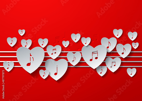 Love Music Concept Design with White Paper on Red Background, Vector Illustration