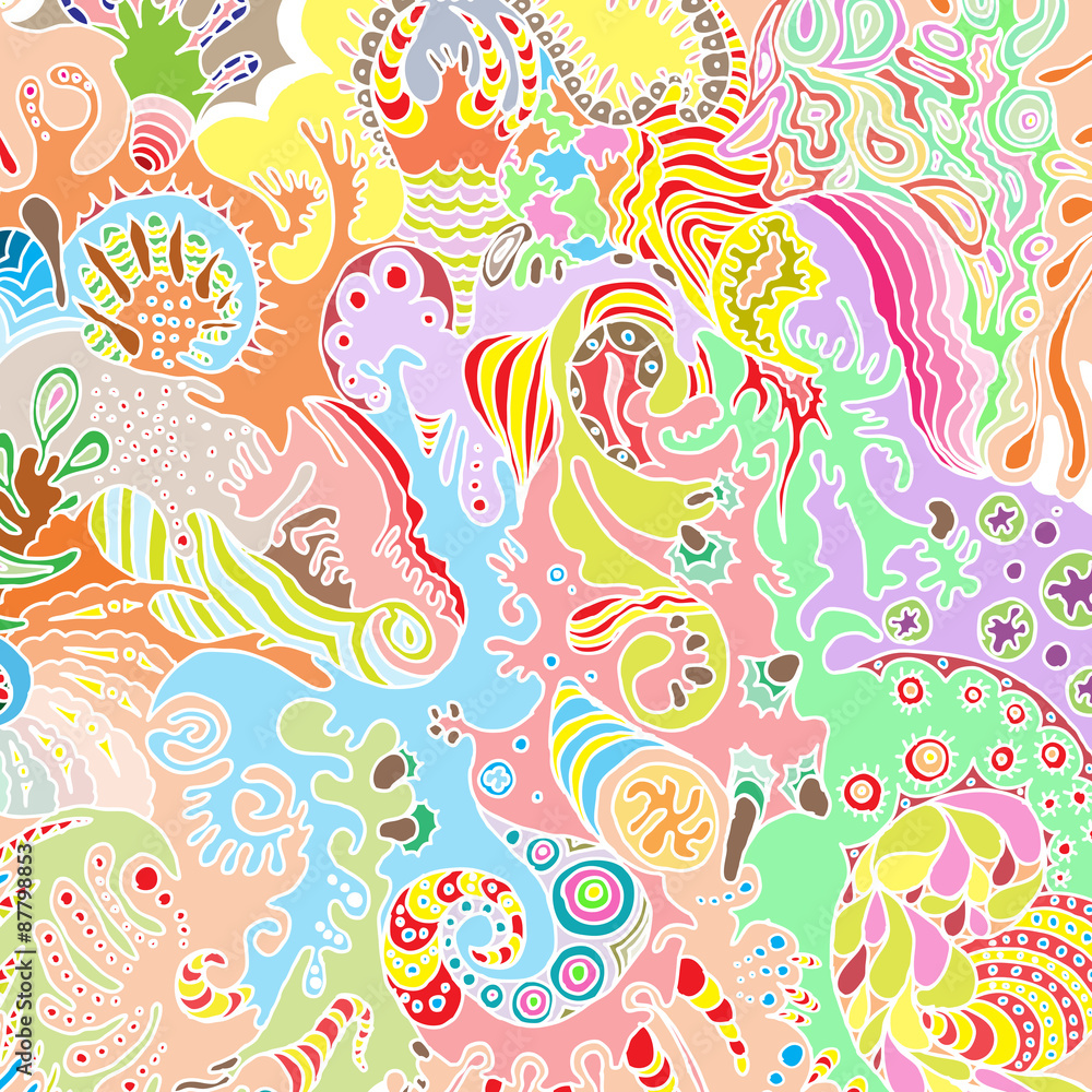 Naklejka premium abstract background sketch, hand drawn ornamental doodle, square