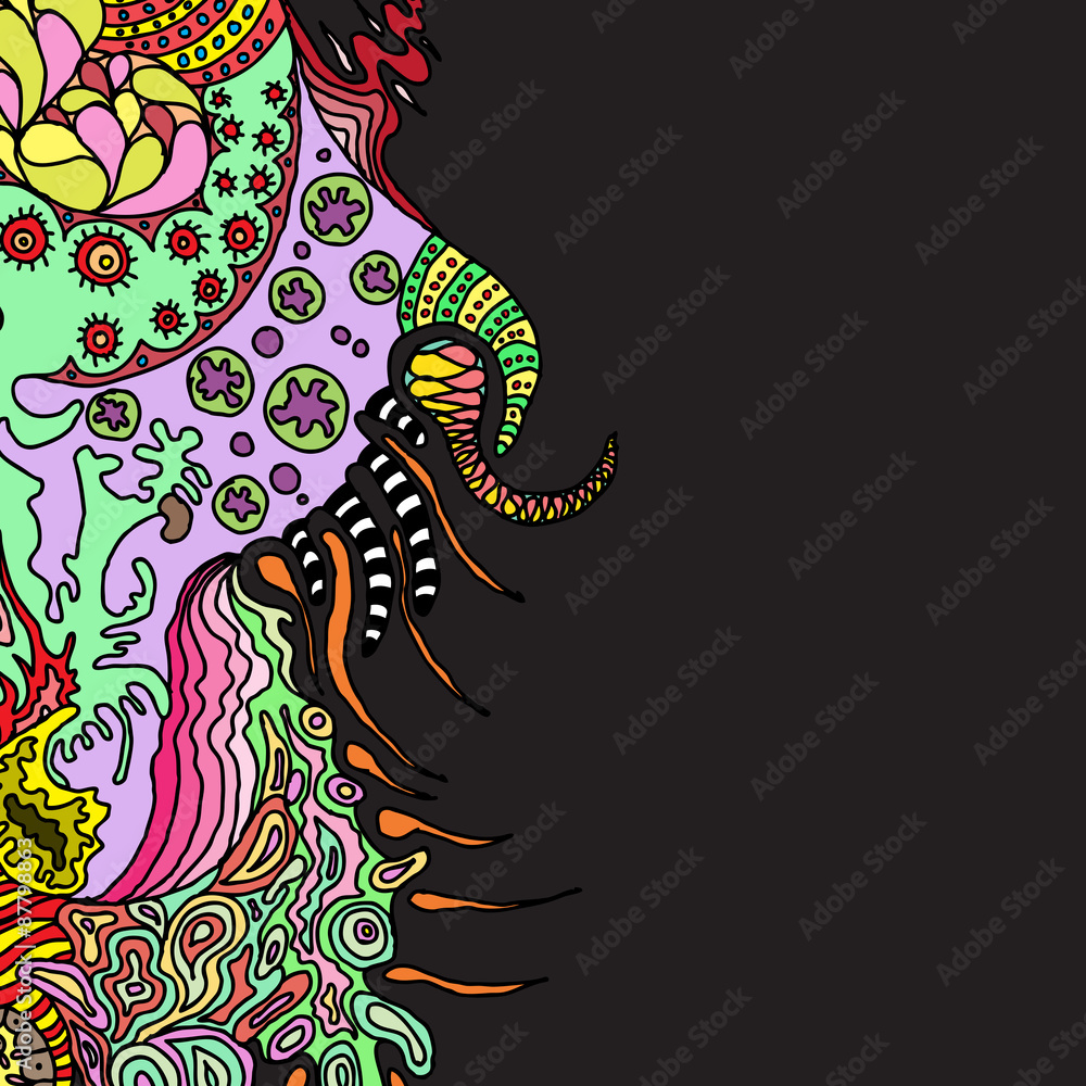 Fototapeta premium abstract background sketch, hand drawn ornamental doodle, square