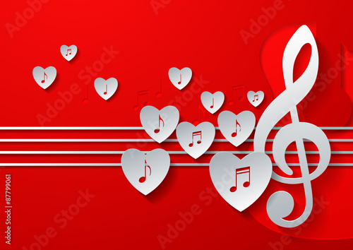 Love Music Concept Design with White Paper on Red Background, Vector Illustration