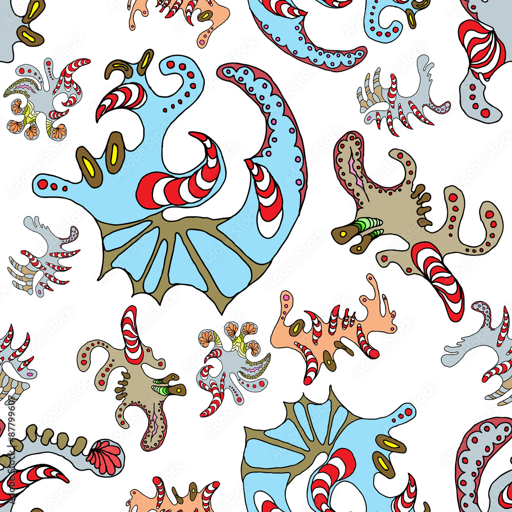 Obraz premium Cartoon vector doodles hand drawn abstraction. seamless pattern