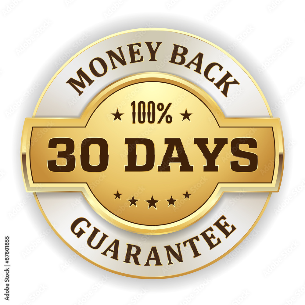 Gold round 30 days money back vector badge on white background