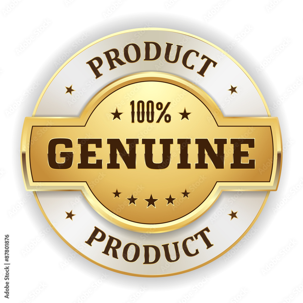 Gold round genuie product vector badge on white background