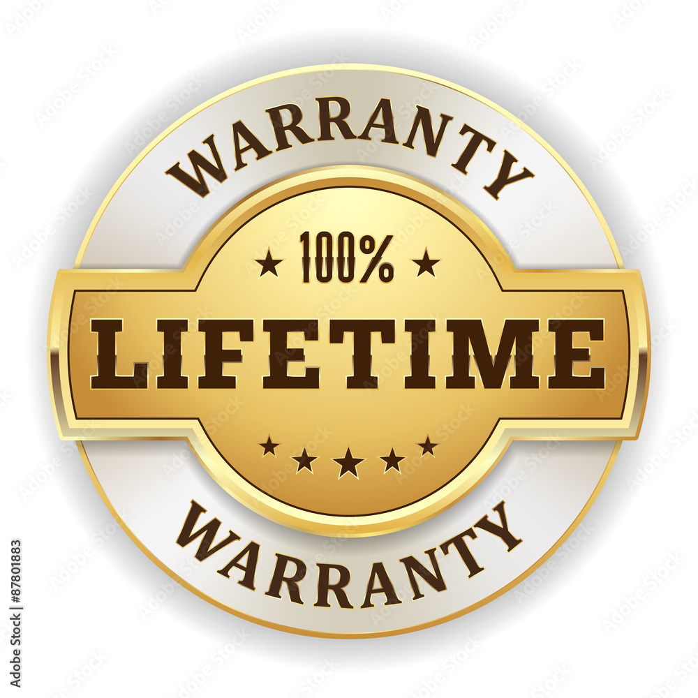 Gold round lifetime warranty vector badge on white background Gold round lifetime warranty vector badge on white background