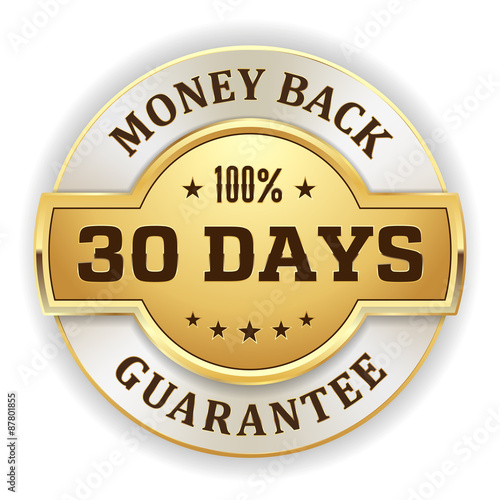 Gold round 30 days money back vector badge on white background