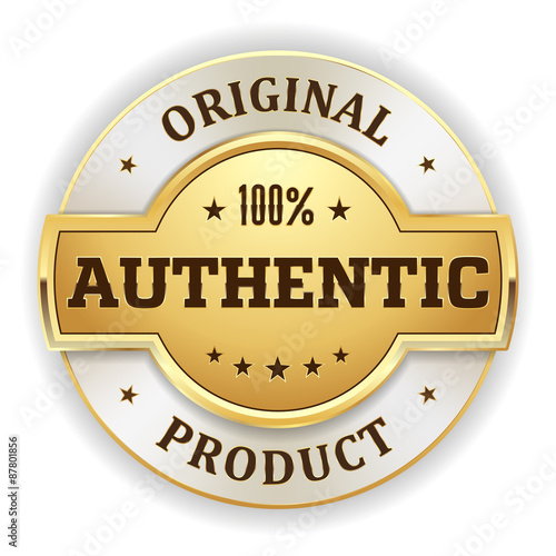 Gold round authentic product vector badge on white background
