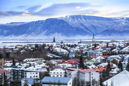 Beautiful aerial view of Reykjavik city, Iceland.