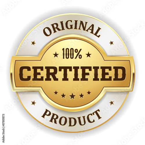 Gold round original product vector badge on white background