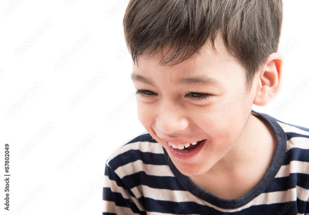 Little boy portrait close up face on white background Little boy portrait close up face on white background