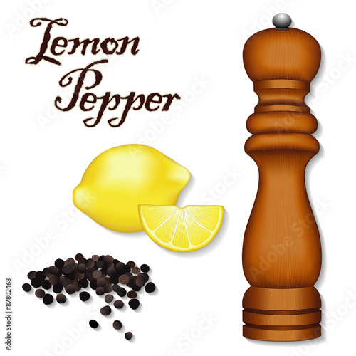 Lemon Pepper, wood pepper mill spice grinder, whole black peppercorns, citrus
