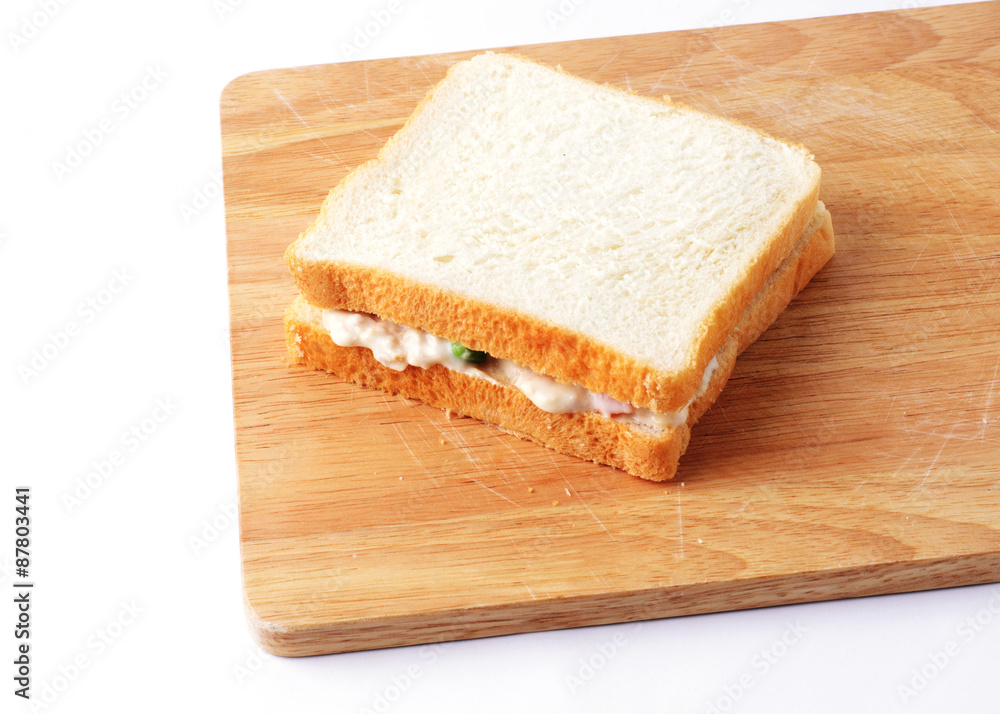Homemade sandwich tuna on white background