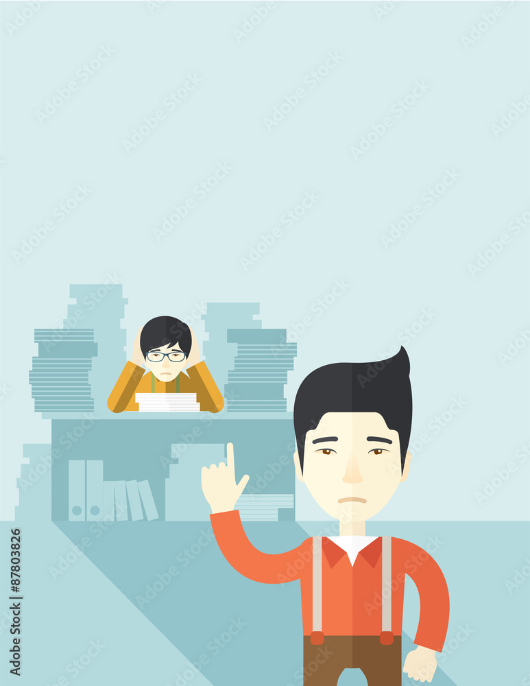 Asian office clerk has a lot of works. Asian office clerk has a lot of works.