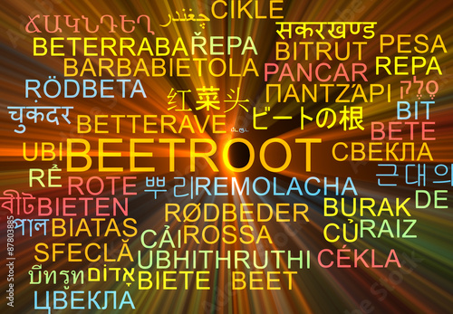 Beetroot multilanguage wordcloud background concept glowing