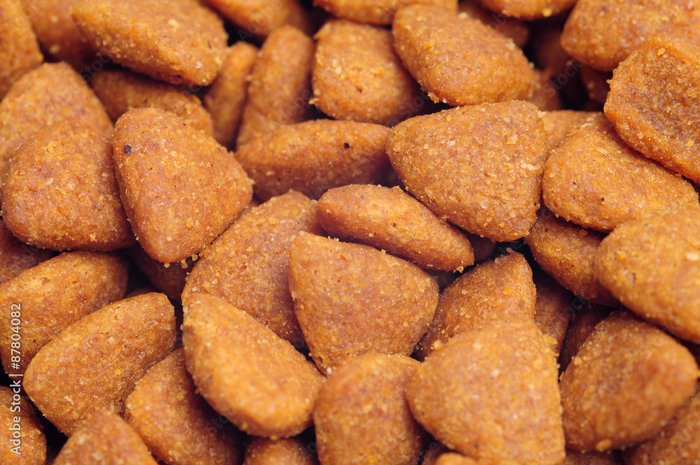 Dry dog food close up, background Dry dog food close up, background