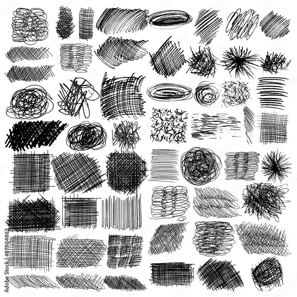 Vettoriale Stock vector set of ink lines, set of hand drawn textures,  scribbles of pen, hatching, scratch | Adobe Stock