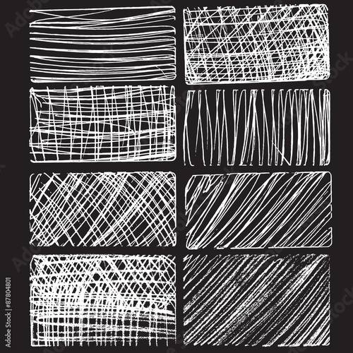 Rough hatching grunge drawing textures set. vector illustration