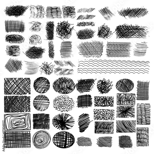 vector set of ink lines, set of hand drawn textures, scribbles of pen, hatching, scratch