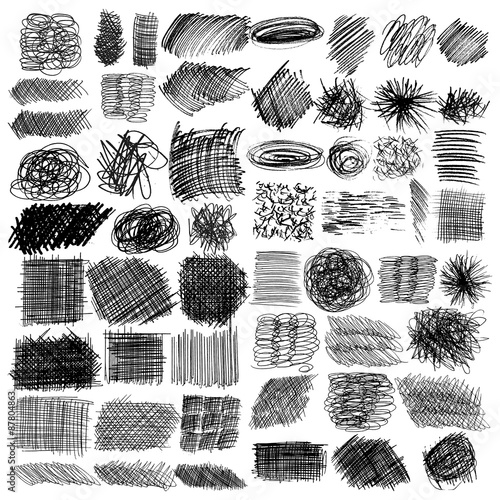 vector set of ink lines, set of hand drawn textures, scribbles of pen, hatching, scratch photo