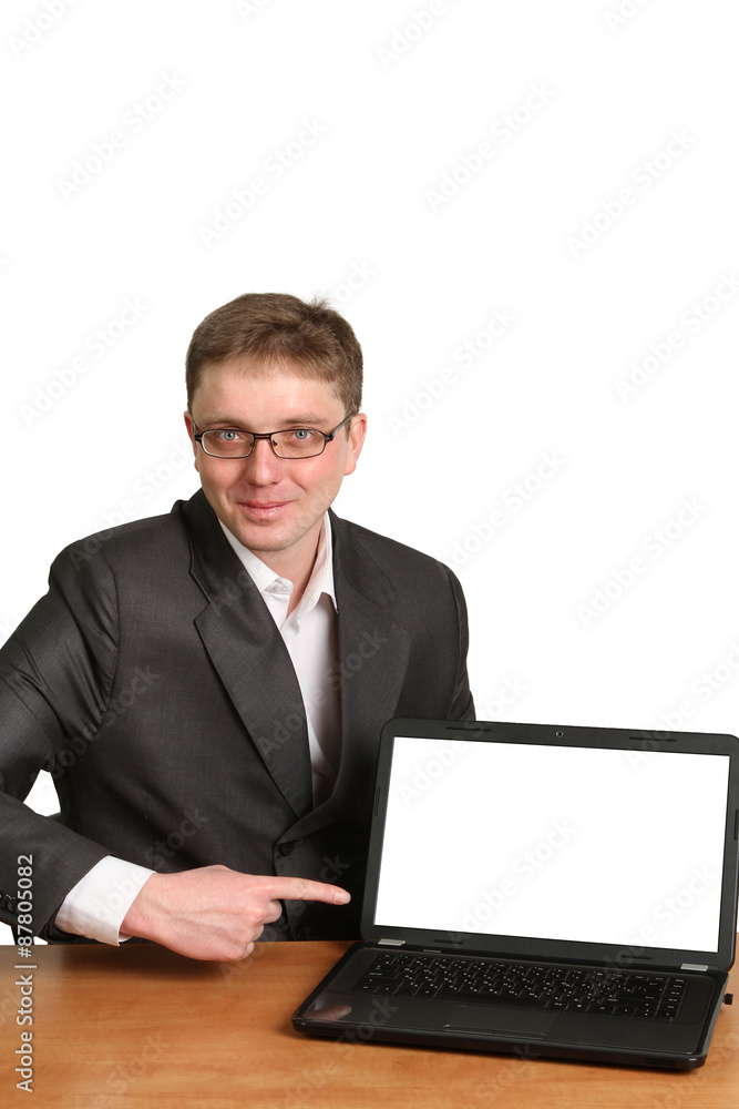 Office worker holding blank computer monitor Office worker holding blank computer monitor