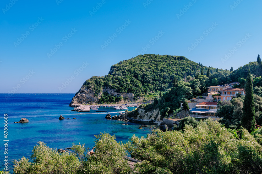  view of the bay of Paleokastritsa in Corfu, Greece