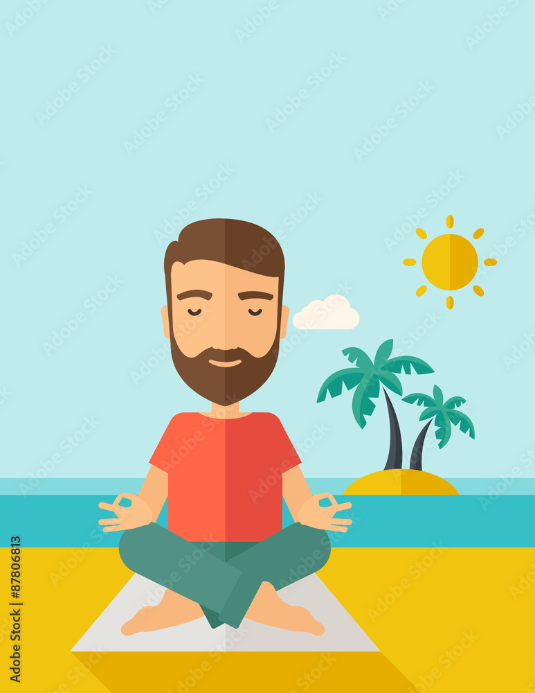 Man doing yoga in the beach