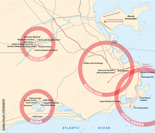Map of Rio de Janeiro showing the competition venues for the 2016 