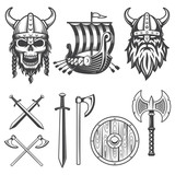 Set of monochrome viking elements
