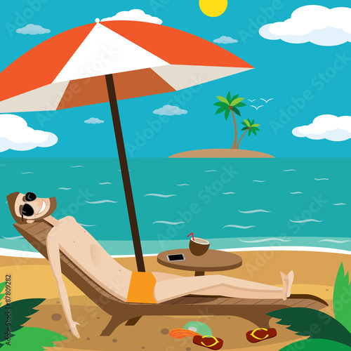 Man sunbathing on the beach