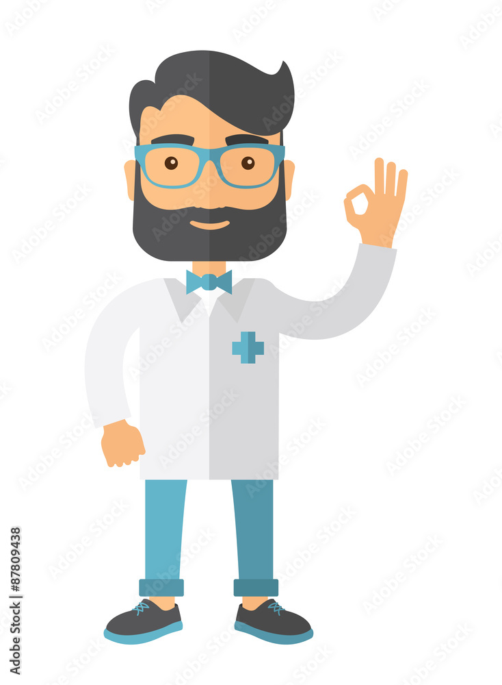 Friendly Doctor character shows sign all ok Friendly Doctor character shows sign all ok