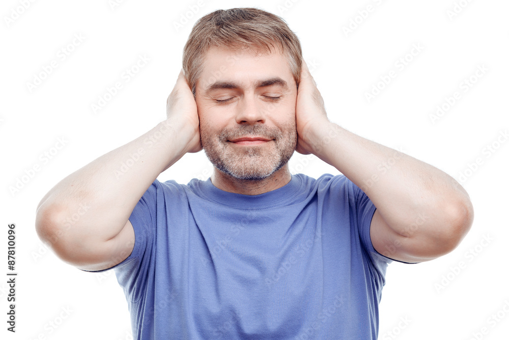 Nice man keeping eyes closed. Nice man keeping eyes closed.