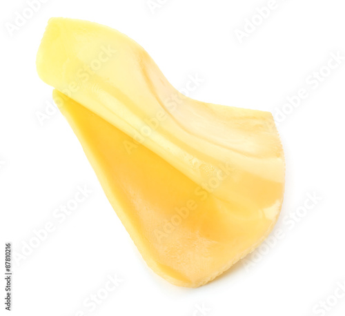 Slice of cheese isolated on white