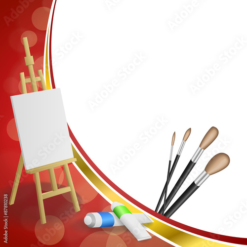 Background abstract easel picture paint brush red yellow gold ribbon frame illustration vector