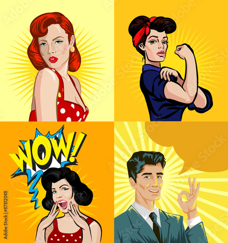 Vector pin up people illustration set
