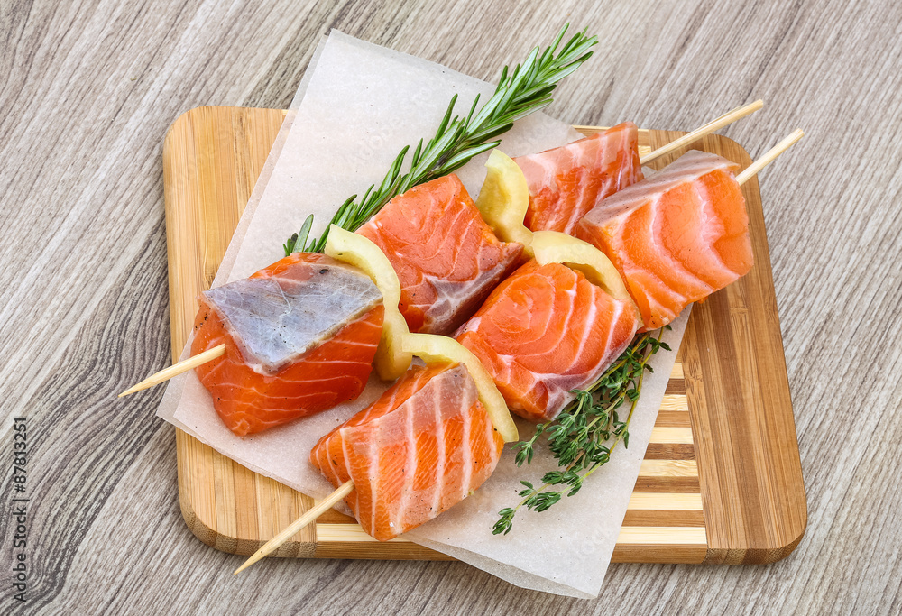 Raw salmon skewers Raw salmon skewers