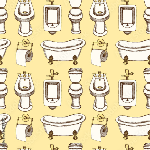 Sketch toilet and bathroom eguipment in vintage style