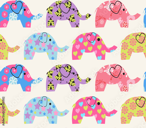 Pattern with colorful elephant