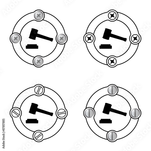 Set of four flat frames and justice symbol