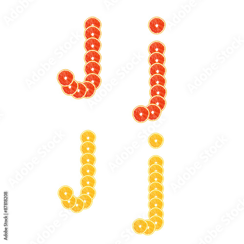 Letters stacked slices of orange and grapefruit to create inscri