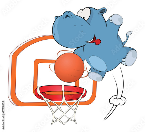 A little hippo basketball player cartoon