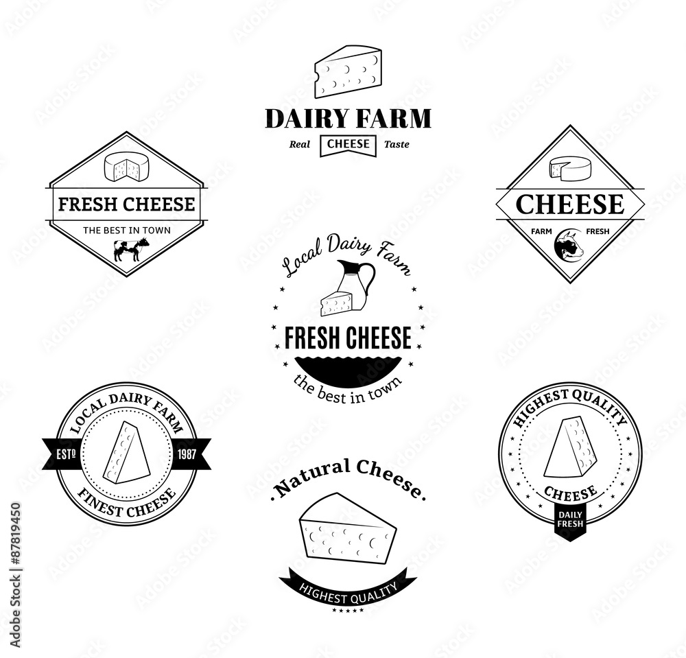 Obraz premium Set of Vector Cheese Labels and Design Elements