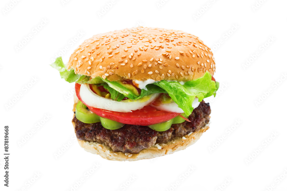 Big hamburger isolated on a white background Big hamburger isolated on a white background