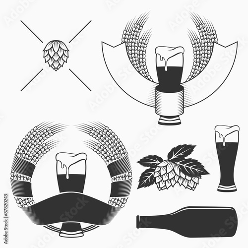 Vector craft beer and brewery emblems, logos templates, labels, symbols  and design elements in vintage style.