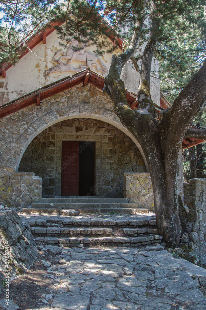 abandoned Orthodox Church made of stone in summer amid trees