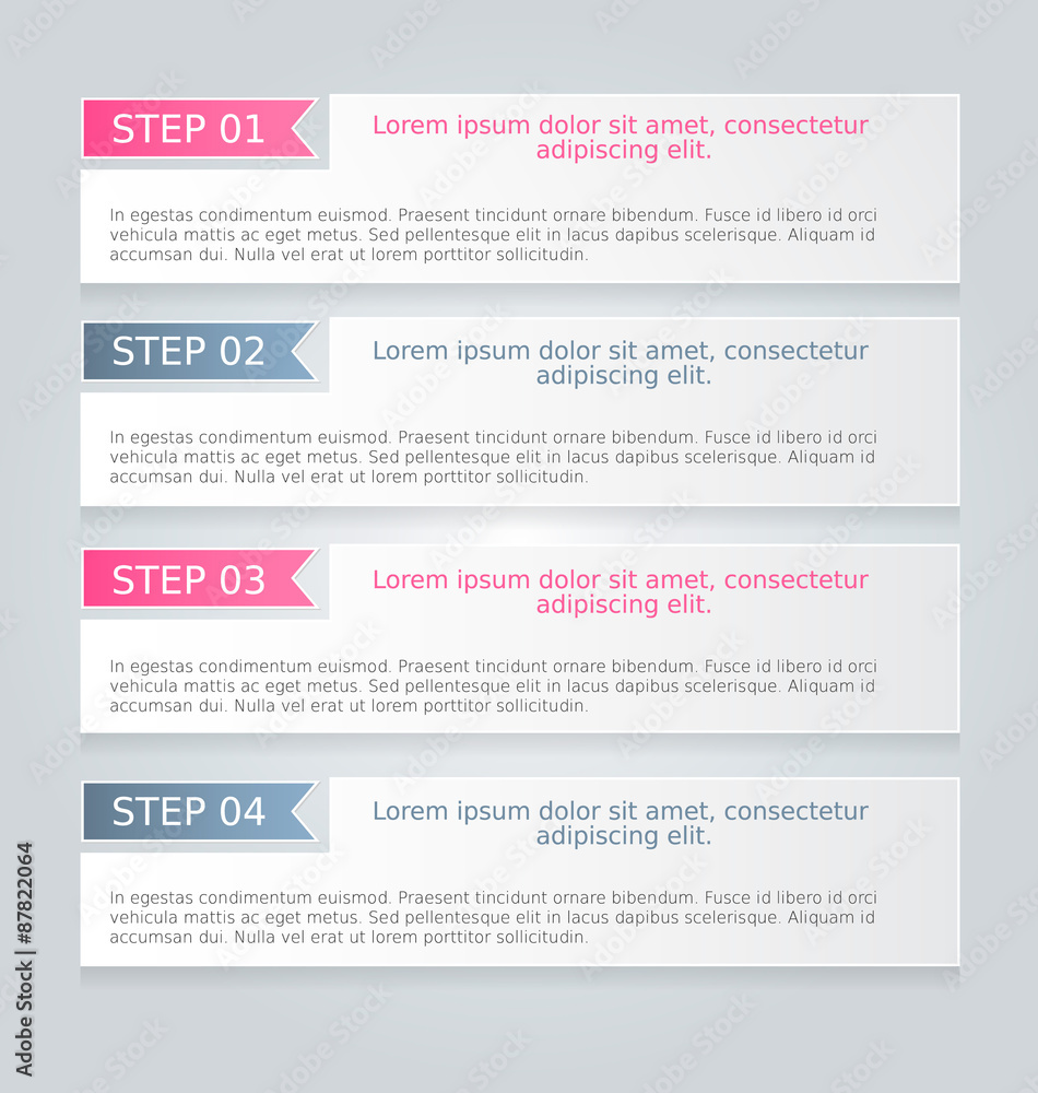 Business infographics tabs template for presentation, education, web design, banner, brochure, flyer. Pink and grey colors. Vector illustration. Business infographics tabs template for presentation, education, web design, banner, brochure, flyer. Pink and grey colors. Vector illustration.